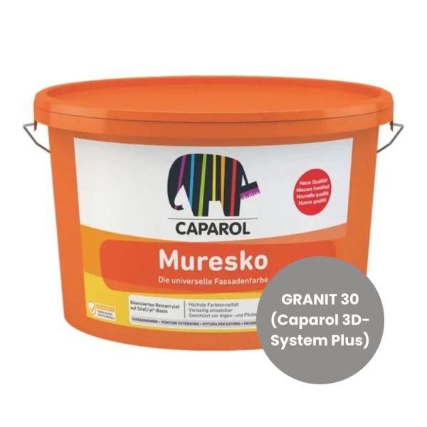 Restposten – Caparol Muresko Fassadenfarbe – 12,5 Liter – GRANIT 30 (Caparol 3D-System Plus)