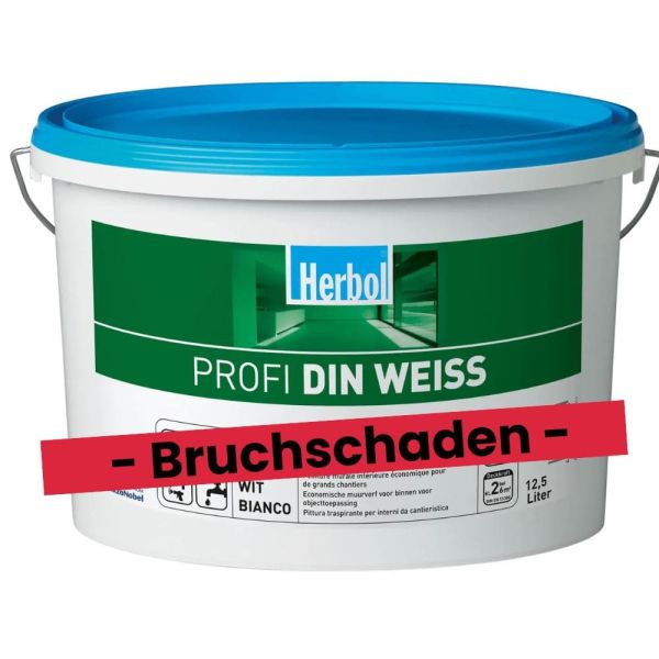 Restposten – Herbol Profi DIN Weiss Wandfarbe – ca. 12,5 Liter – Bruchschaden