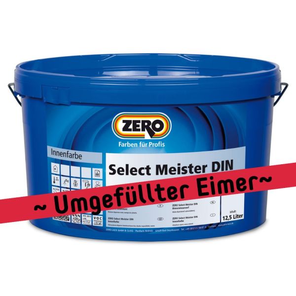 Restposten – Zero Select Meister DIN Wandfarbe Weiß – Umgefüllter Eimer – ca. 12,5 Liter