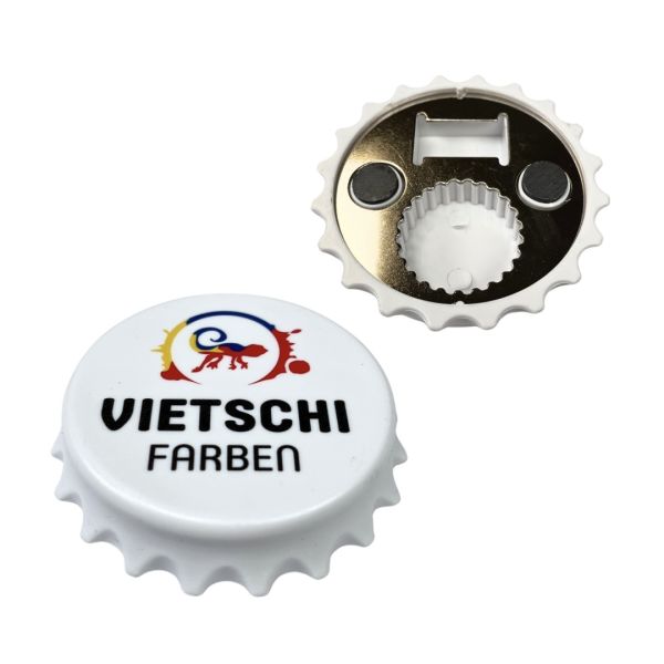 VIETSCHI Flaschenöffner in XL-Kronkorken-Form mit Magnet - weiß