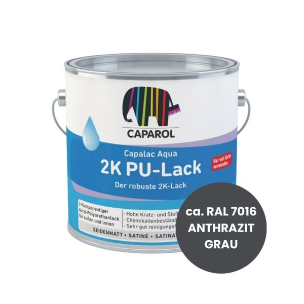 Restposten – Caparol Capalac Aqua 2K PU-Lack Grundmasse 2,4 Liter – RAL 7016 (ANTHRAZITGRAU)