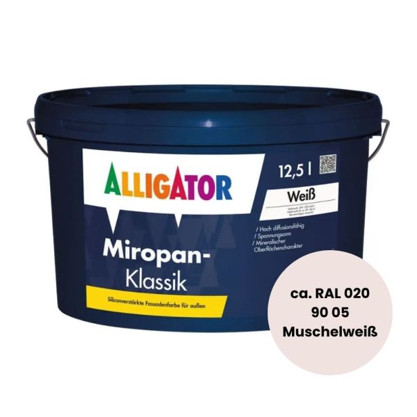 Restposten – Alligator Miropan-Klassik Fassadenfarbe 12,5 Liter – RAL 020 90 05 Muschelweiß